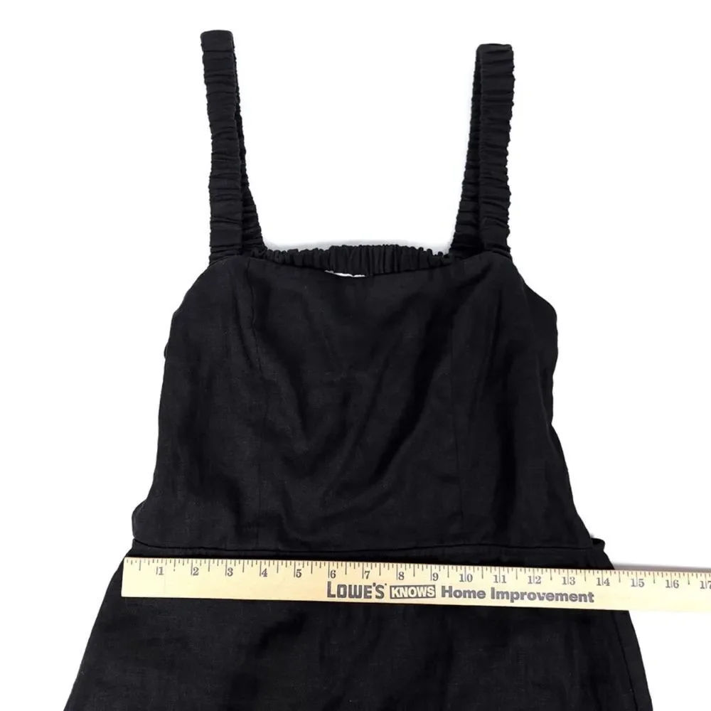 REFORMATION Dale Open Back 100% Linen Sheath Midi Dress 8 Minimal Black